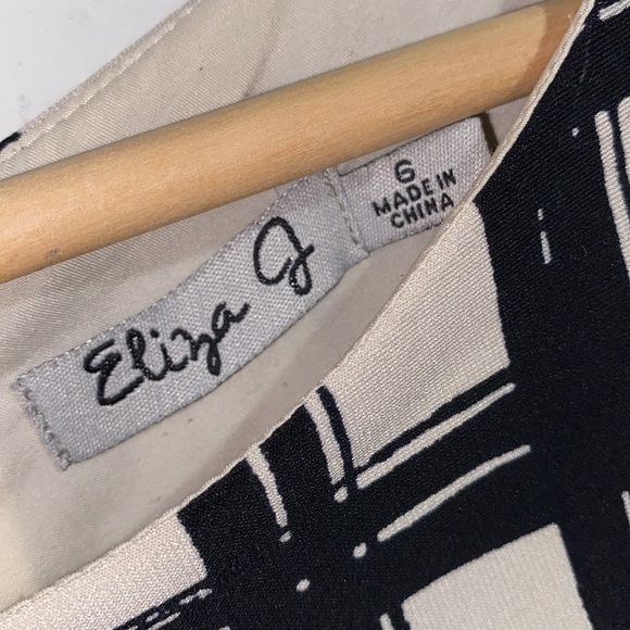 Eliza J dress windowpane print black tan hot pink exposed back zipper size 6 - Picture 4 of 7